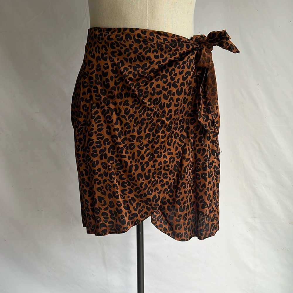 Good American Leopard Wrap Mini Skirt